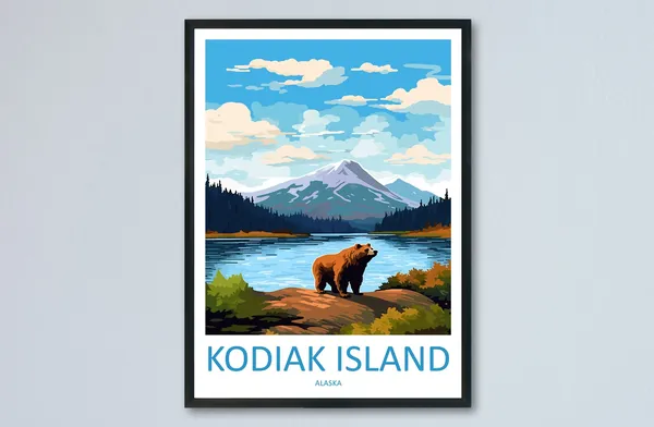 Kodiak Island Travel Poster, Alaska Wall Art Print