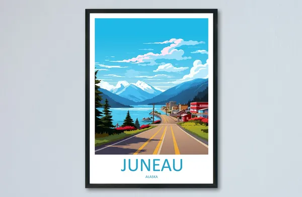 Juneau Travel Poster, Alaska Place Name Art