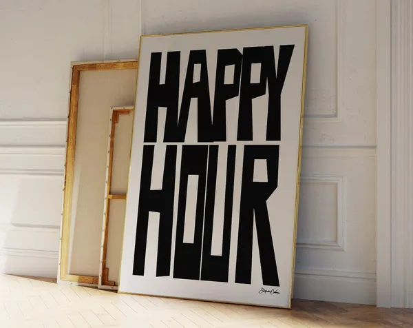 Happy Hour Trendy Quote Art Poster, Kitchen Wall