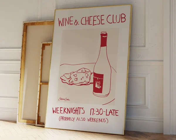 Wine And Cheese Club Retro Kitchen Wall Poster