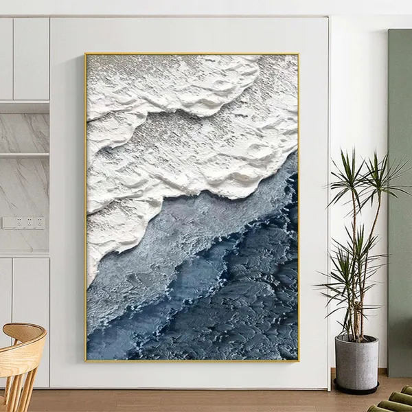3D Textured Coastal Wave Art Print, Abstract Sea