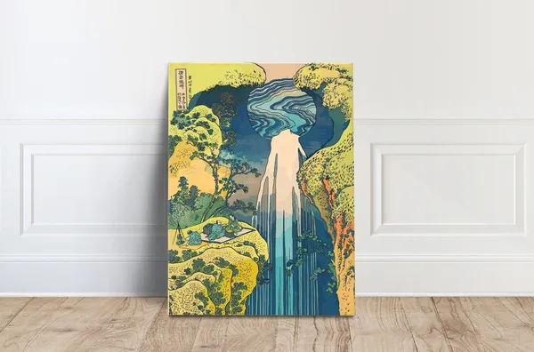 Hokusai Amida Waterfall Art Print, Home Deco