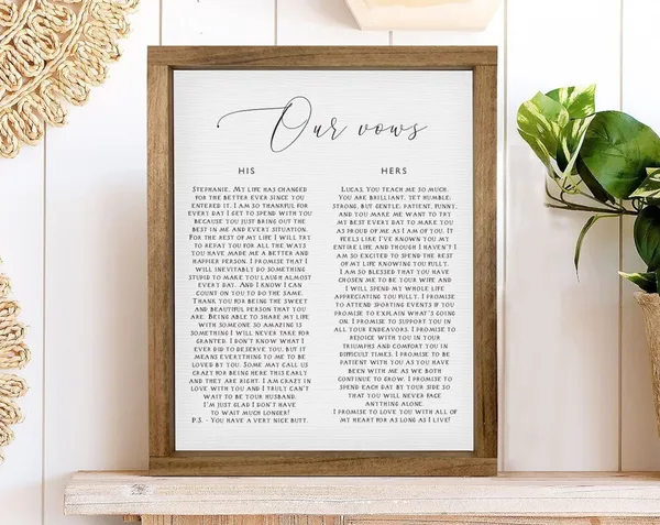 Wedding Vows, Personalized Anniversary Gift