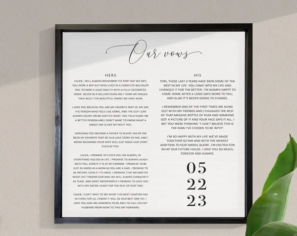 Our Vows Custom Wedding Print, Anniversary Gift