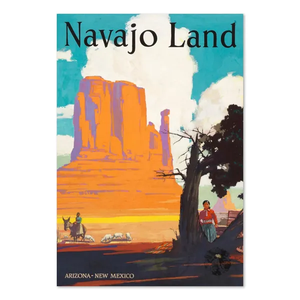 1940s Santa Fe Railroad Navajo Land Travel Poster Art Print
