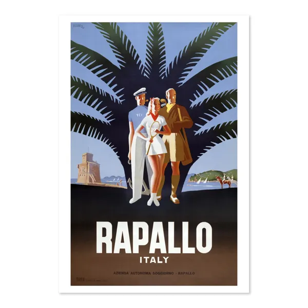 Rapallo Italy 1940s Vintage Style Travel Poster