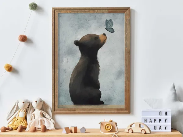 Bear Nursery Decor, Neutral Woodland Animal Art Print