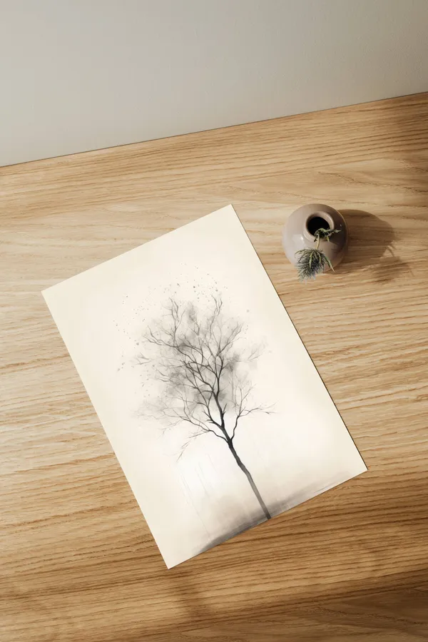 Minimalist Tree Poster, Beige Scandinavian Decor