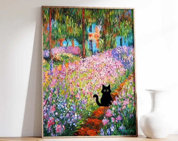 Monet-Inspired Garden Cat Art Print