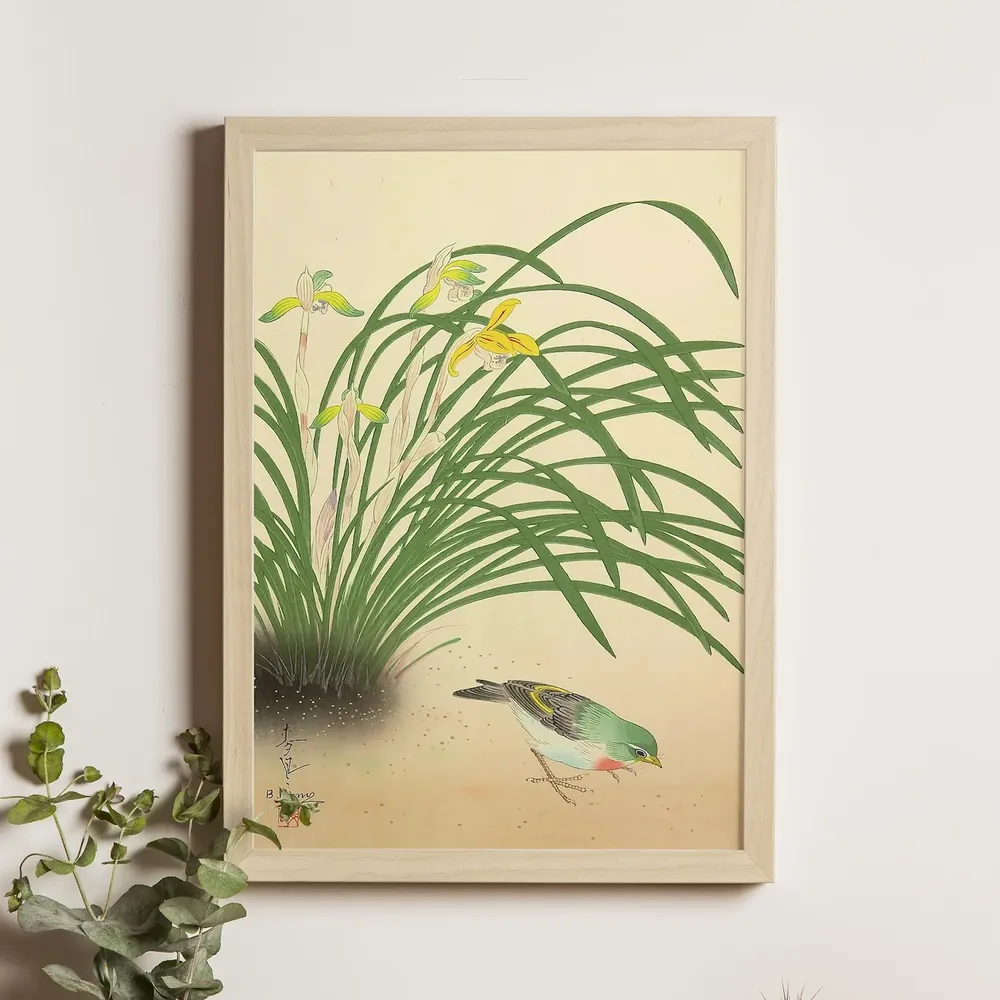 Bird And Plant Ukiyo-E Poster, Vintage Japanese Art