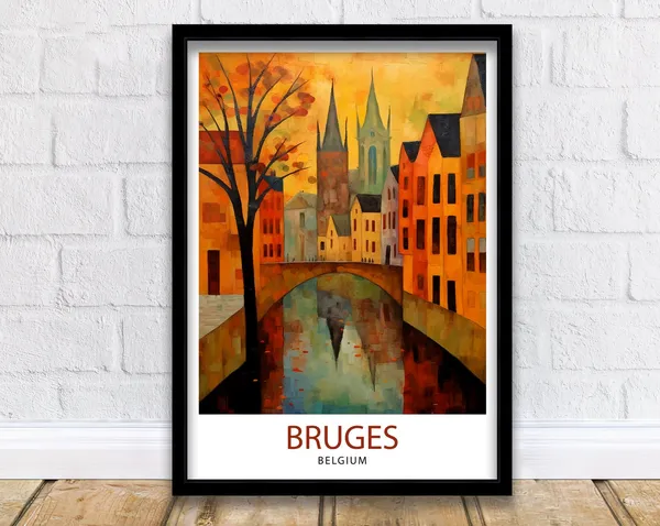 Bruges Belgium Vintage Travel Poster, Wall Decor