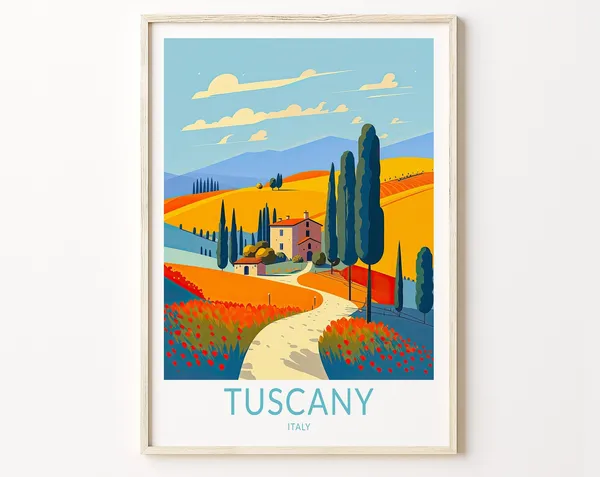 Tuscany Italy Travel Poster, Europe Wall Art Print