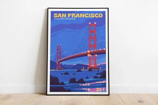 San Francisco California Travel Poster, Golden Gate Bridge