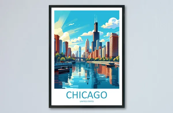 Chicago Travel Poster, Illinois Wall Art Print