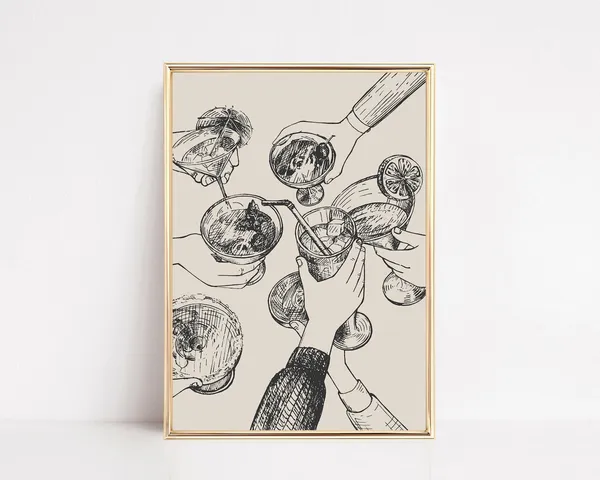 Bar Cart Cheers Retro Kitchen Art Print