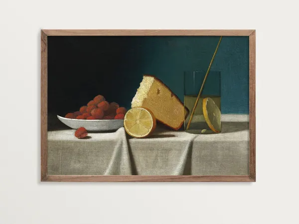 Still Life With Cake Lemon Strawberries, Art Print