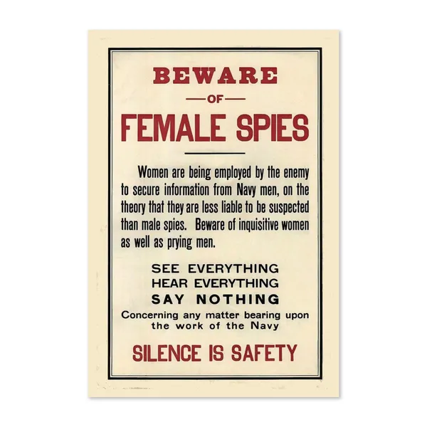 Beware Female Spies, 1915 WWI Espionage Poster
