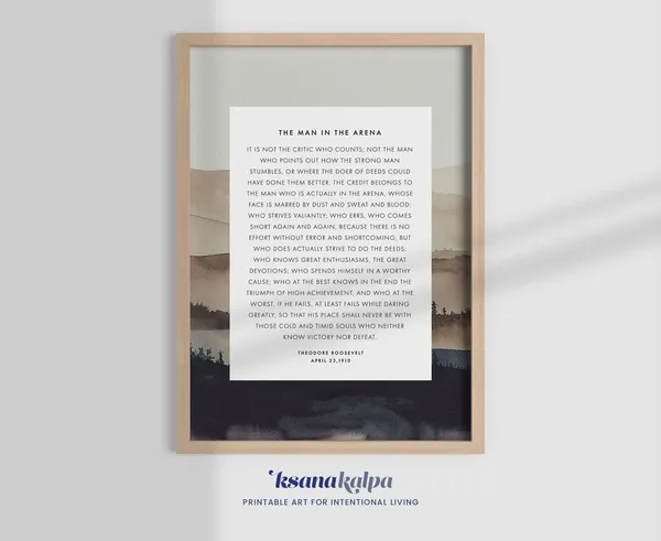 The Man in the Arena Quote, Office Art Print