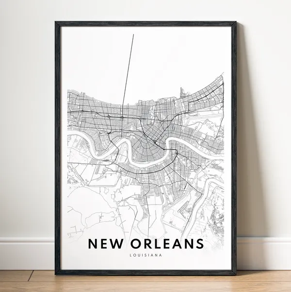 New Orleans Map Print, Minimalist Louisiana Poster