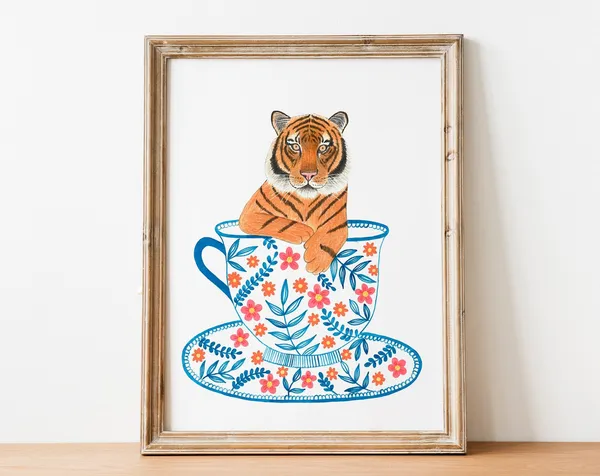 Tiger Art Print, Jungle Illustration Kitchen Decor