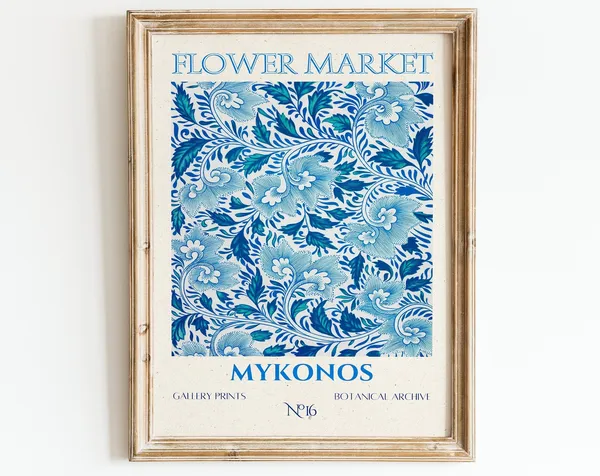 Mykonos Flower Market Vintage Floral Art Print