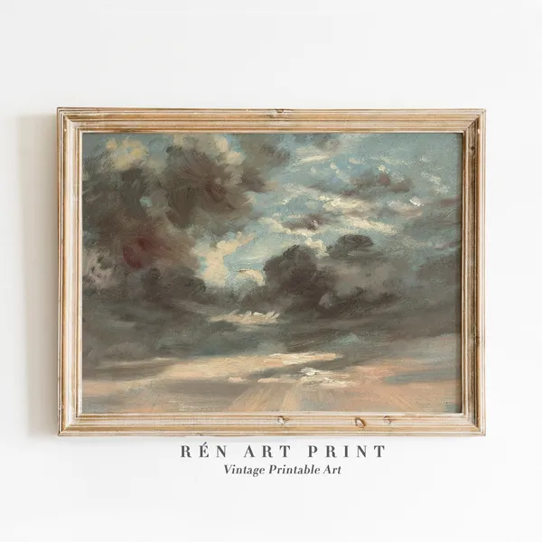 Clouds Painting Vintage Sky Landscape Art Print