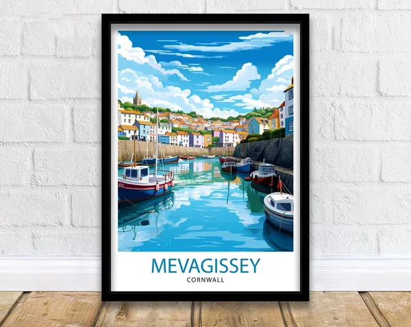 Mevagissey Cornwall Travel Poster, Place Decor