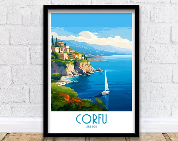 Corfu Greece Travel Poster, Home Decor Art Print