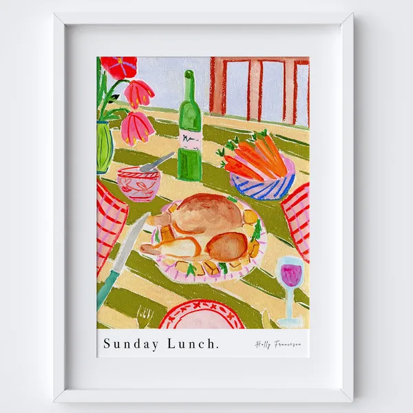 Sunday Lunch Watercolour Poster, Kitchen Food Art