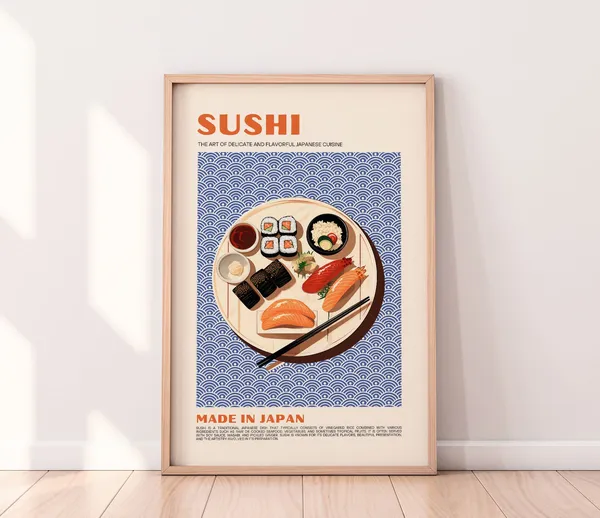 Sushi Poster Food Print, Modern Japanese Kitchen Decor