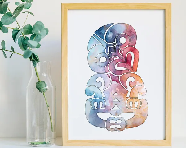 Tiki Watercolor Art New Zealand Maori Art Print