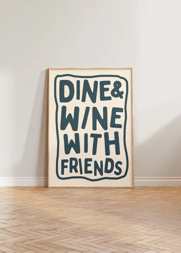 Kitchen Wine Poster, Bold Typographic Dining Room Art