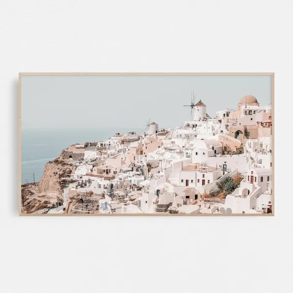 Santorini Art Greece Pastel Travel Poster