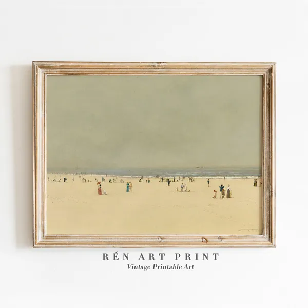 Antique Coastal Painting Vintage Beach Art Print