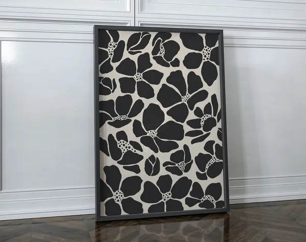 Moody Beige and Black Floral Abstract Art Print