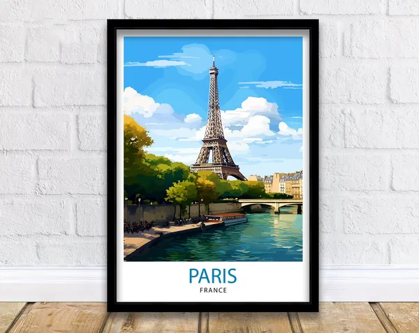 Paris France Travel Poster, Eiffel Tower Illustration
