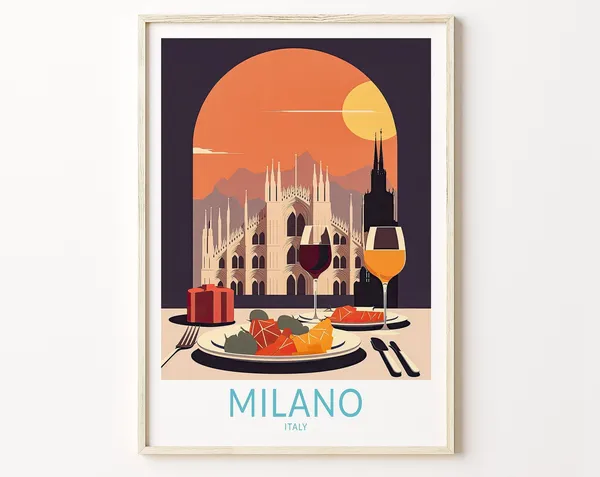 Milano Italy Travel Poster, Italian Food Wall Art