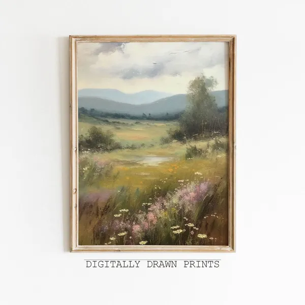 Wildflower Field Oil Painting Country Wall Art Print
