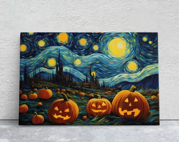 Pumpkin Starry Night On Halloween, Van Gogh Art Print