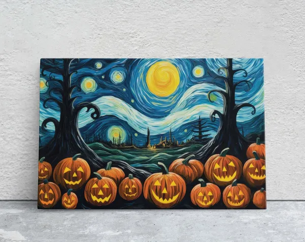 Pumpkin Patch On Starry Night, Van Gogh Halloween