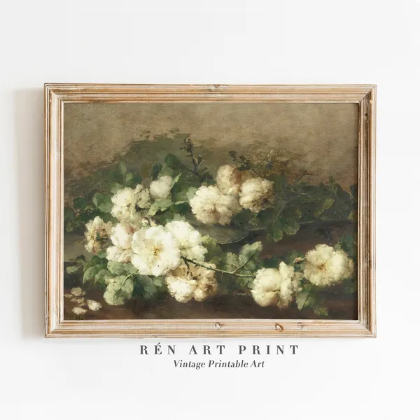 Antique Flower Painting, Vintage Floral Art Print