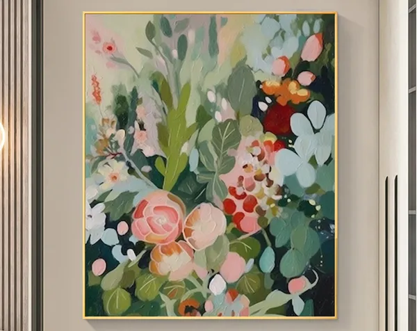 Green Flowers Boho Abstract Floral Wall Art Print