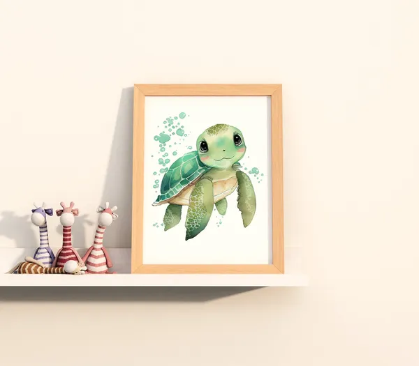 Watercolor Sea Turtle Nursery Art Print, Kawaii