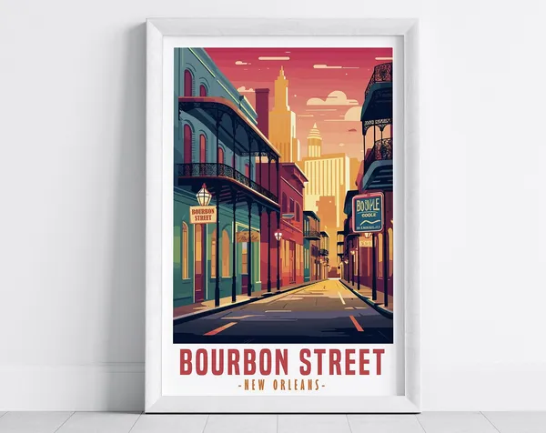 New Orleans Bourbon Street Retro Travel Poster