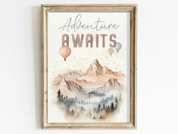 Adventure Awaits Quote Nursery Kids Room Art Print