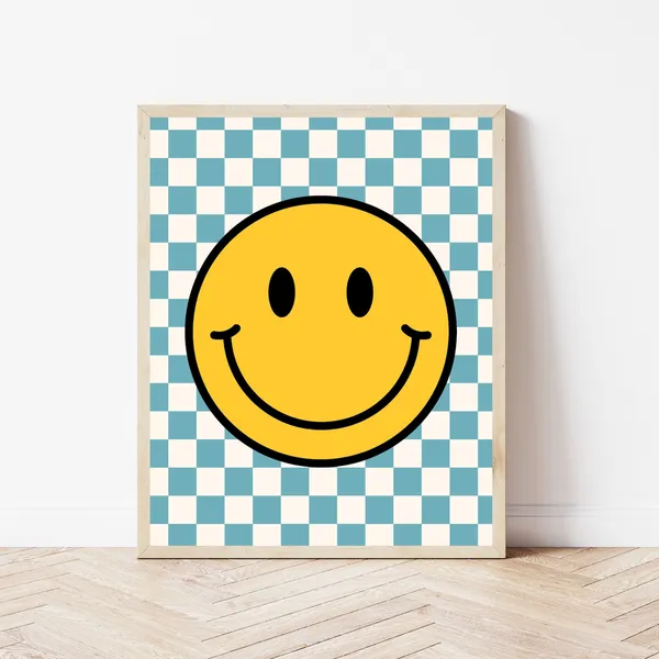 Retro Smiley Sign Art Print, Boys Room Decor