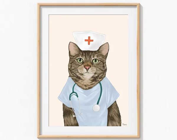 Nurse Cat Contemporary Travel Poster