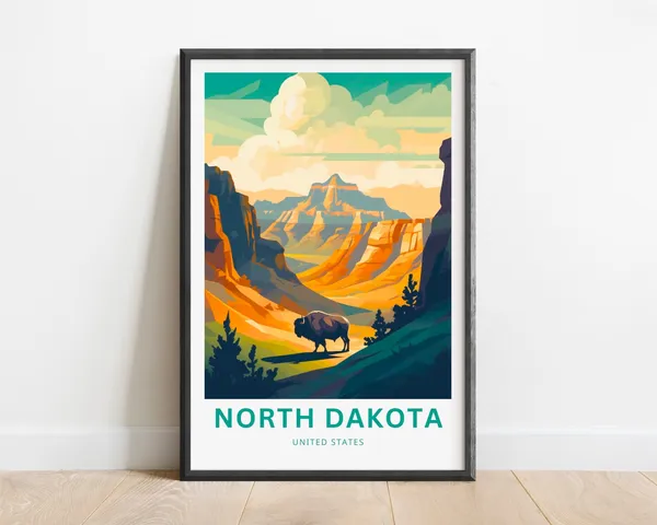 North Dakota Travel Poster, United States Road Trip Map