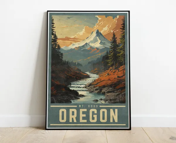 Mt Hood Oregon Vintage Travel Poster, Mountain View