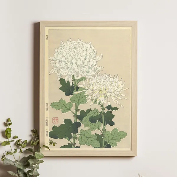 White Chrysanthemums, Japanese Ukiyo-e Art Print
